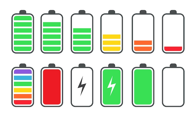Набор плоских символов состояния заряда аккумулятора телефона