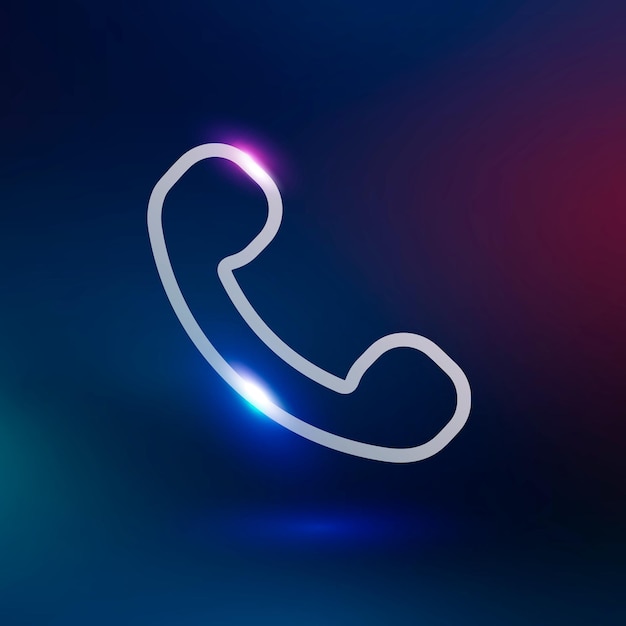 Vettore gratuito icona della tecnologia vettoriale della telefonata in viola neon su sfondo sfumato