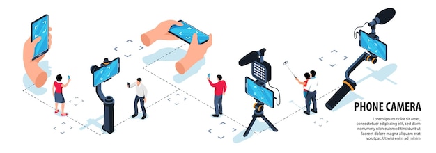 Infografica isometrica della fotocamera del telefono