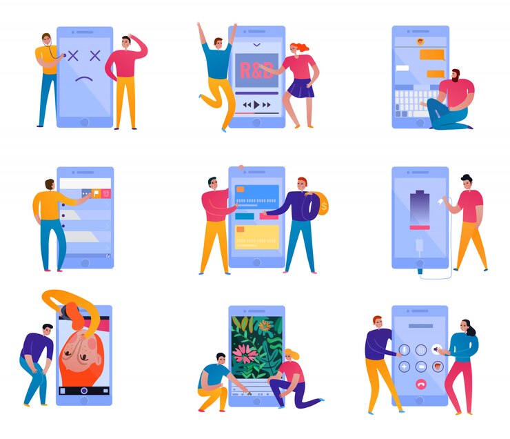 Free Vector phone interaction icons set
