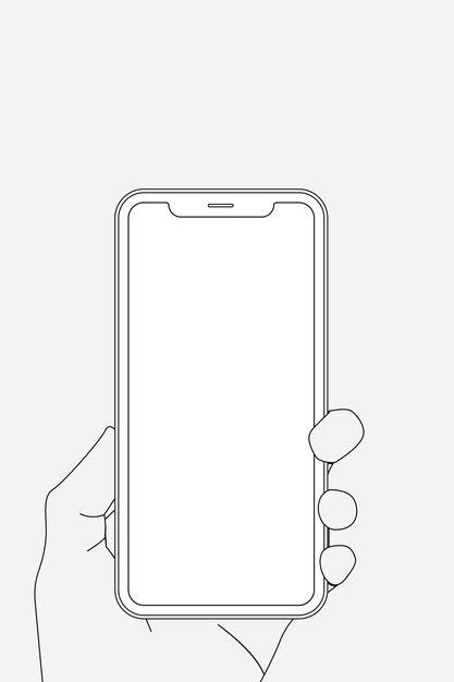 Наброски телефона, пустой экран, держа в руке, цифровое устройство векторные иллюстрации