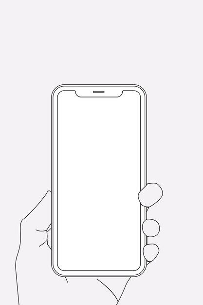 Phone outline, blank screen, held by hand, digital device vector illustration