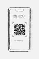 Vettore gratuito vettore dell'elemento di progettazione del codice qr del telefono, doodle disegnato a mano dell'illustrazione