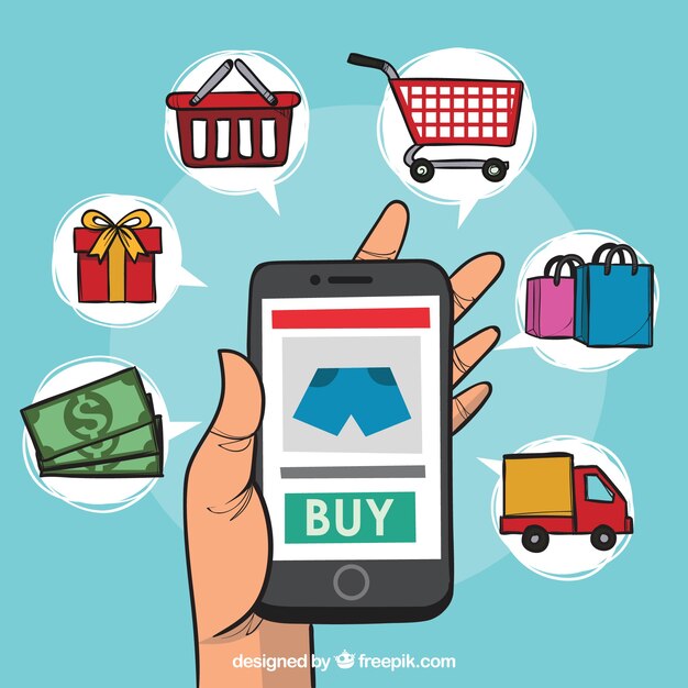 Phone and shopping elements with cartoon style