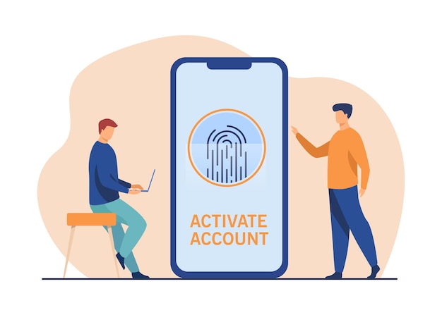 Phone user activating account with fingerprint. Smartphone screen, biometric identity