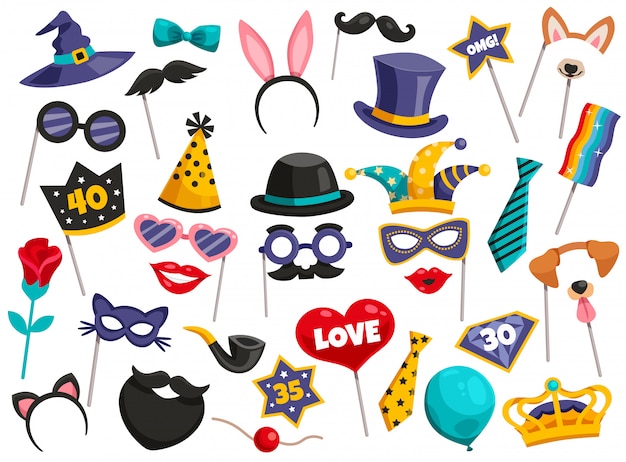 Photo booth party icon set