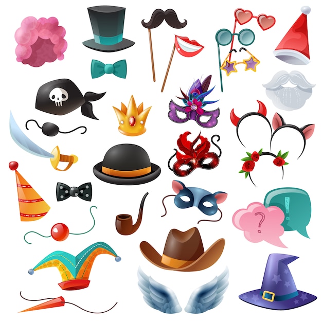 Free vector photo booth party icons set