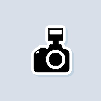 Photo camera sticker. camera icon. photography concept. vector on isolated background. eps 10.