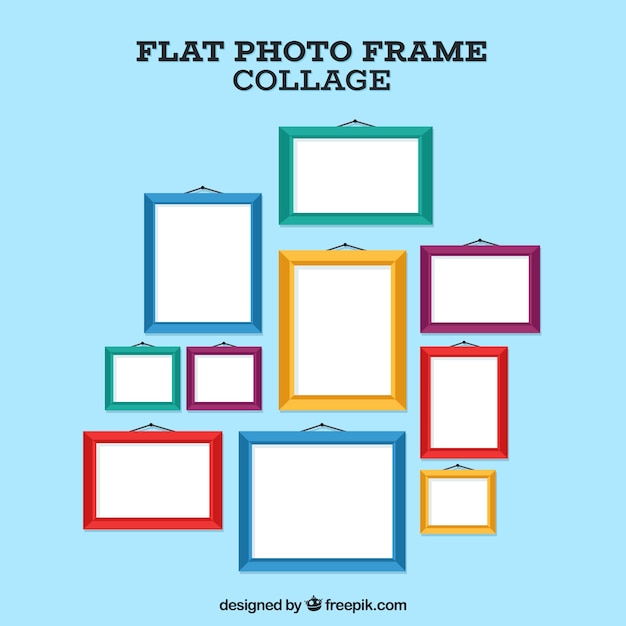 Photo frame collage composition with flat design