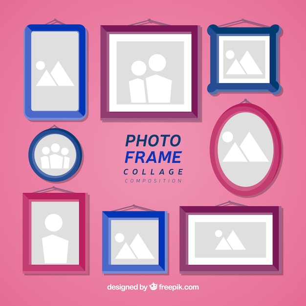 Photo frame collage with flat design