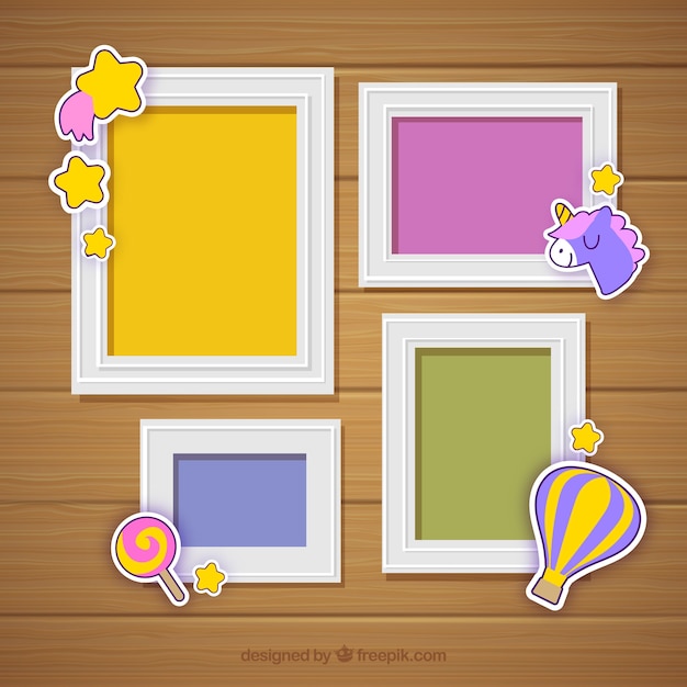 Photo frame collage with flat design Premium Vector