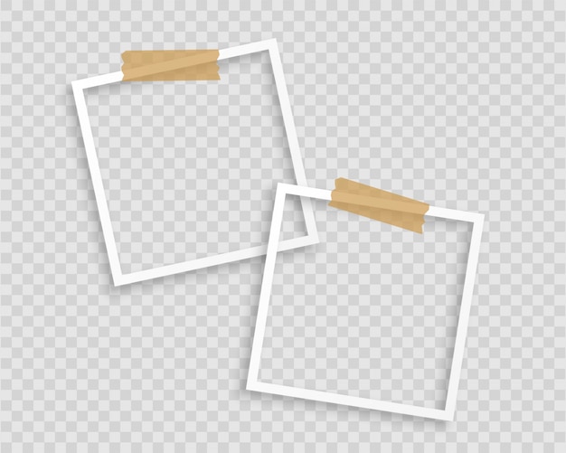 Photo Frames with Tape on Transparent Background