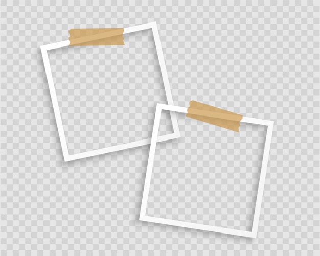 Photo frames with tape on transparent background