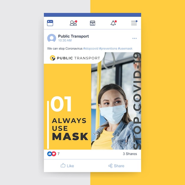 Vettore gratuito foto e testo post facebook sul coronavirus