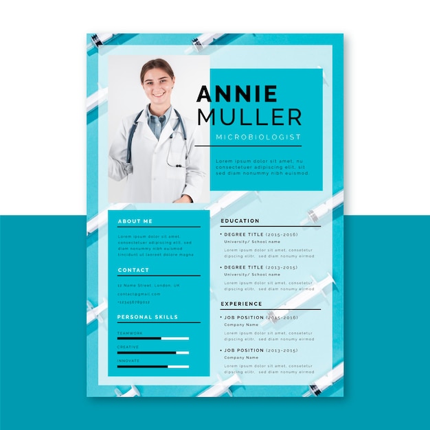 Photo and text medical resume template