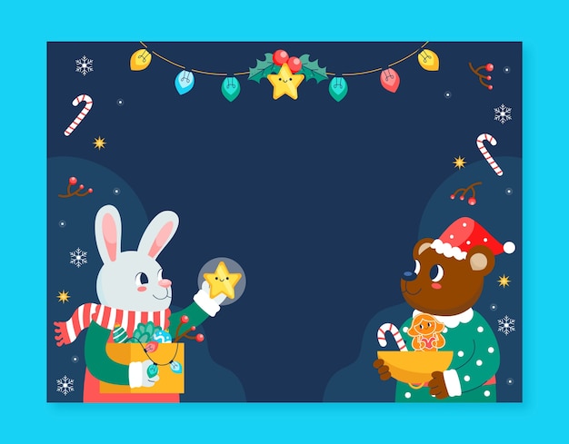 Free vector photocall template for christmas season with bunny and bear