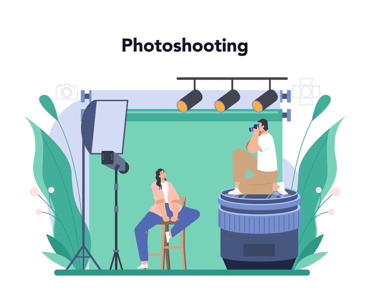 Free Vector photographer concept professional photographer with camera taking pictures in a studio event photography isolated flat vector illustration