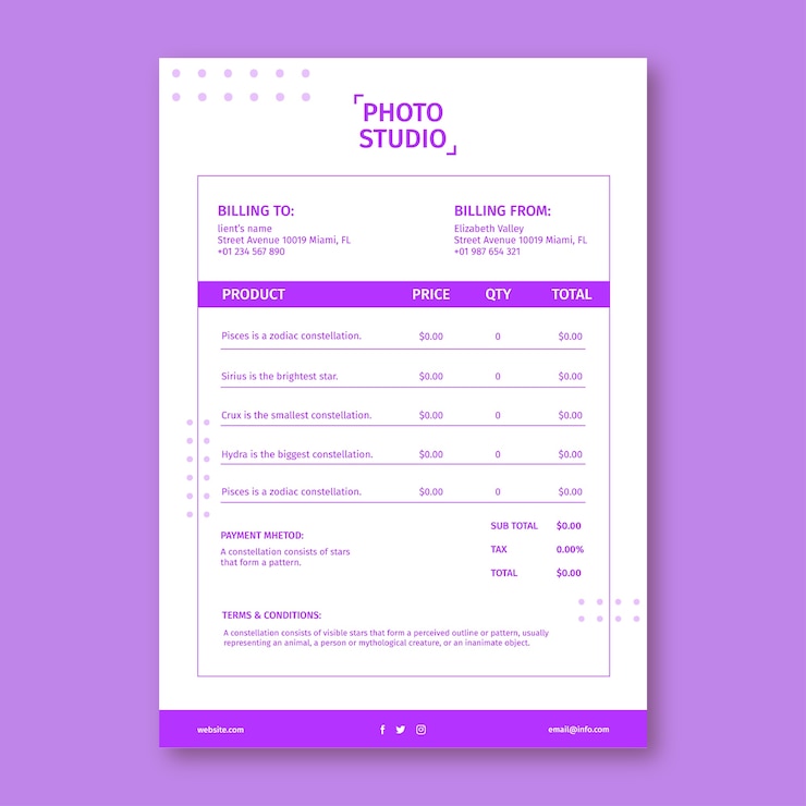 Free Vector photographer invoice design