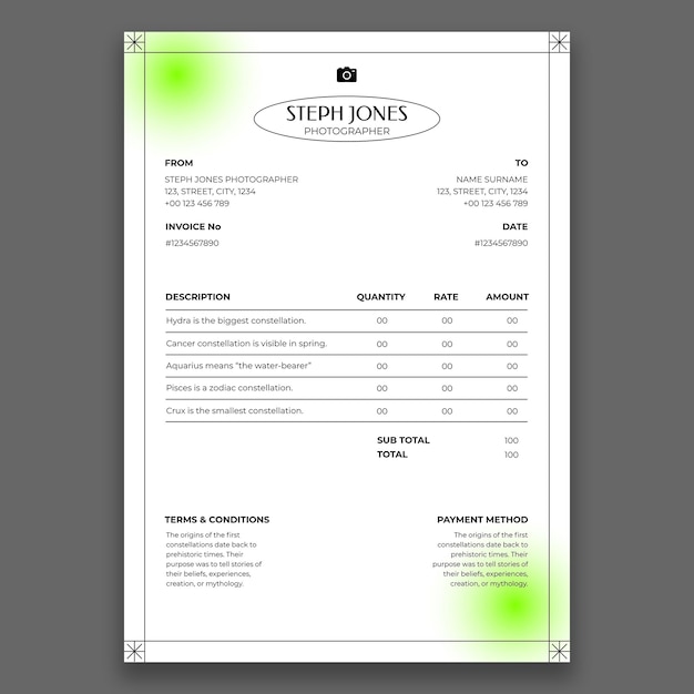 photographer invoice template design