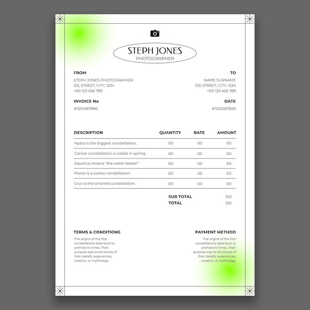 無料ベクター 写真家請求書テンプレート デザイン