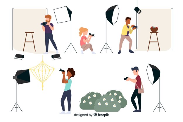 Photographers working flat design characters