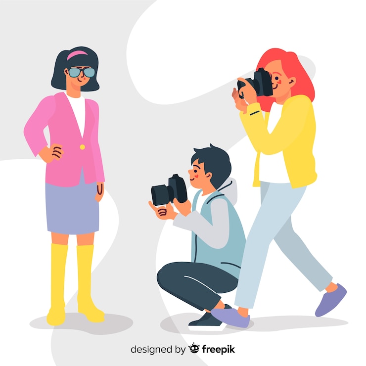 Free Vector photographers working flat design characters