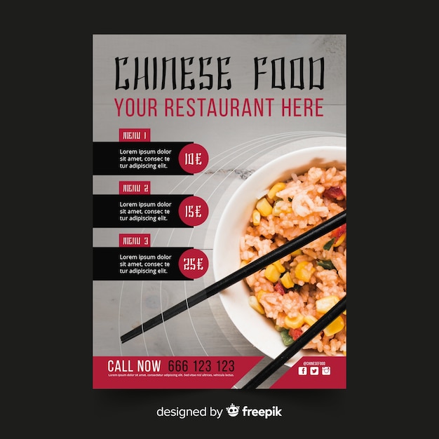 Free vector photographic chinese food flyer template