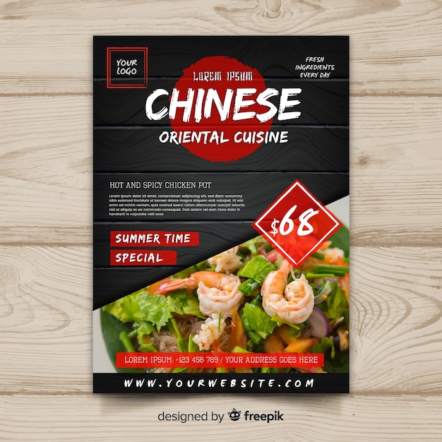 Free vector photographic chinese restaurant flyer