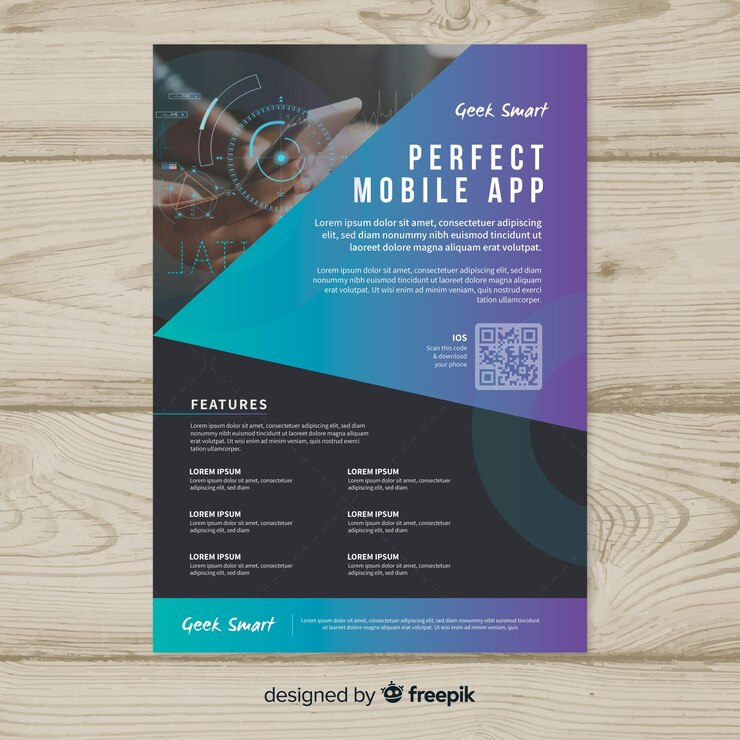 Free Vector photographic mobile phone app flyer