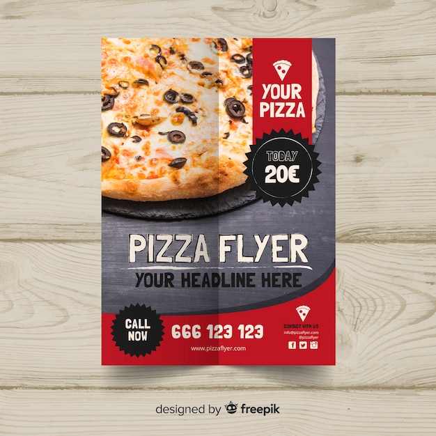 Free vector photographic pizza flyer template