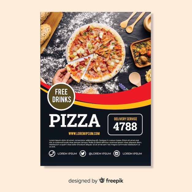 Free vector photographic pizza flyer template