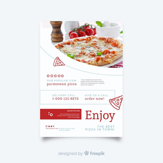 Free vector photographic pizza flyer