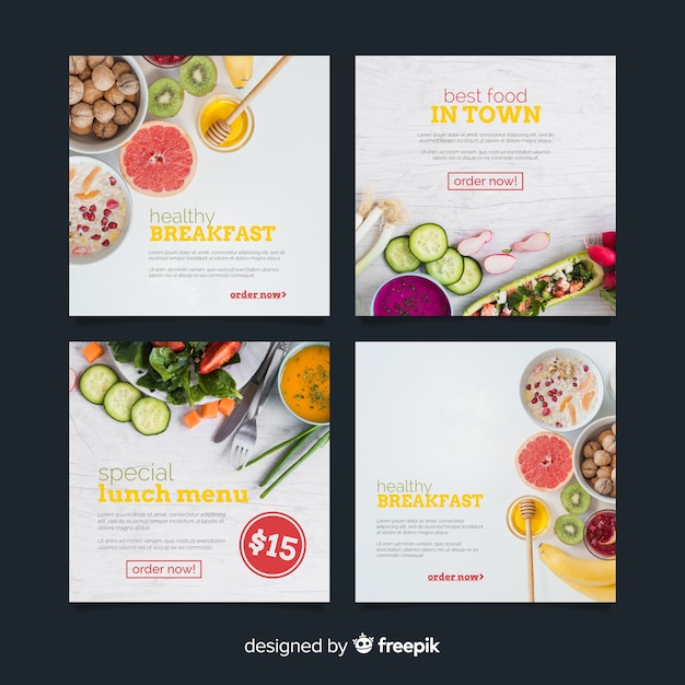 Free vector photographic square healthy food banner