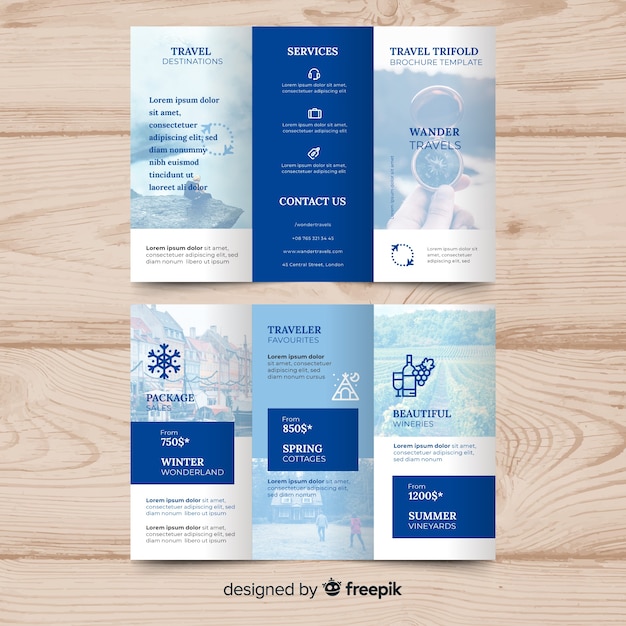 Free vector photographic travel trifold brochure