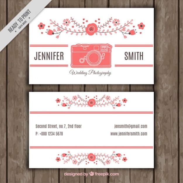 Photography business card with floral shapes