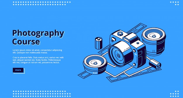 Free vector photography courses, classes isometric web