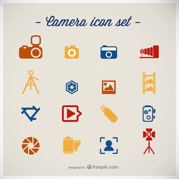 Free vector photography icons set flat design