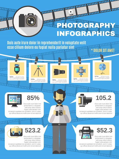 Photography Infographics Set: Free Vector Templates for Download