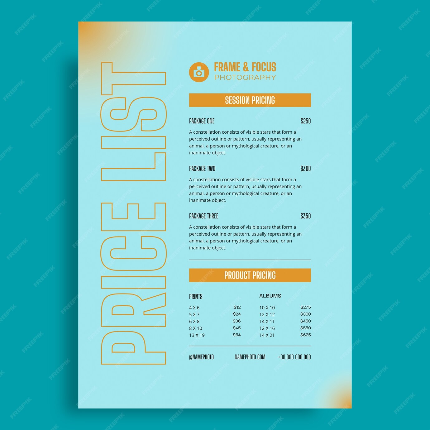free-vector-photography-price-list-template-design