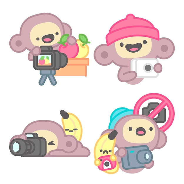 Free vector photography stickers collection with monkey and banana