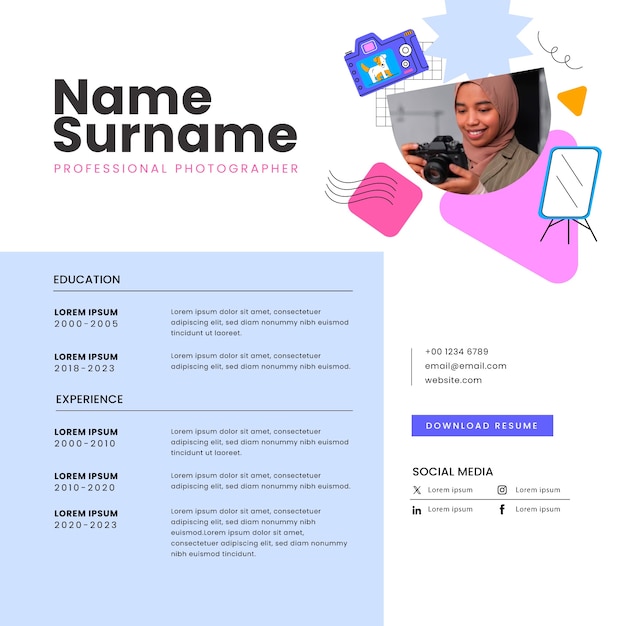 Free vector photography studio  online resume