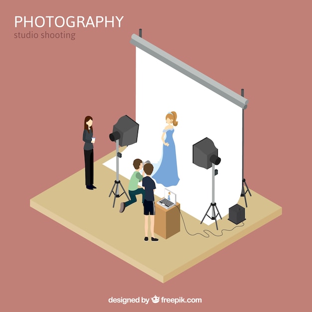 Photography studio with model and photographer