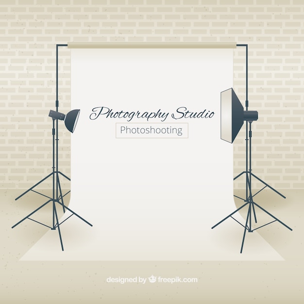 Free vector photography studio with spotlights