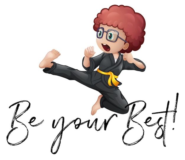 Free vector phrase be your best with boy in karate outfit