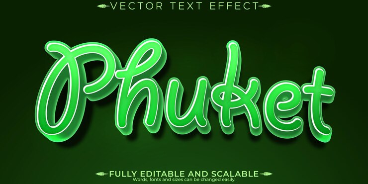 मुफ़्त वेक्टर phuket editable text effect editable thailand and beach text style