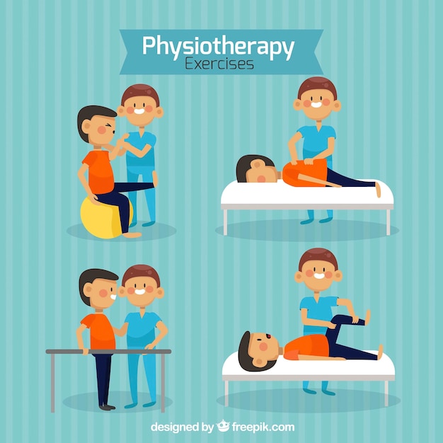 Free vector physiotherapy set with nice characters