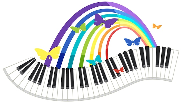 Tastiera di pianoforte con arcobaleno