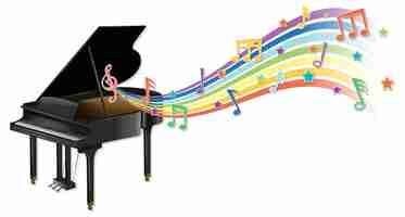 Free vector piano with melody symbols on rainbow wave