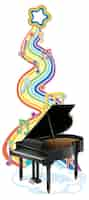 Free vector piano with melody symbols on rainbow wave