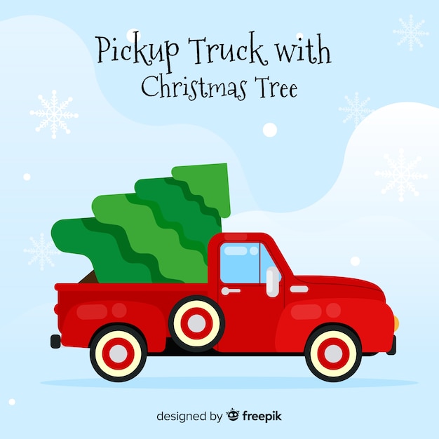 Free vector pick-up truck with christmas tree